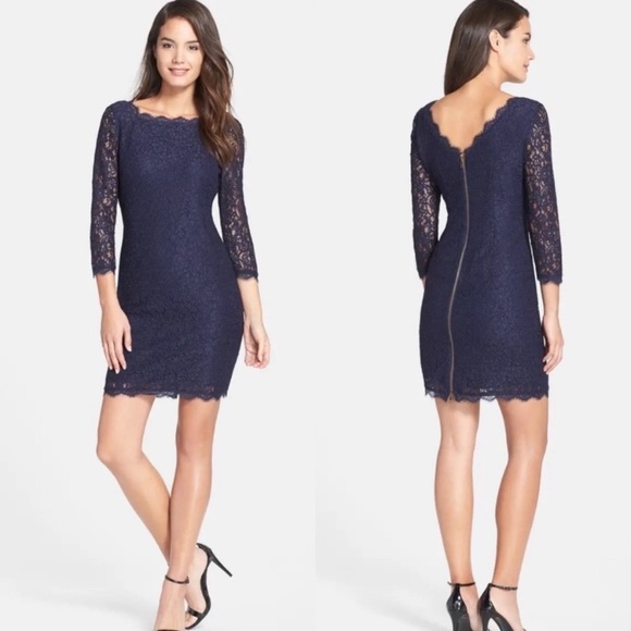 Adrianna Papell boat neck lace sheath dress blue purple - Picture 9 of 9